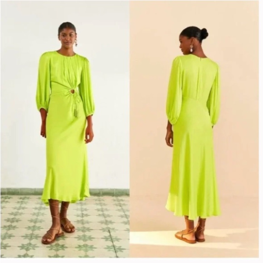 FARM Rio Lime Green Long Sleeve Midi Dress